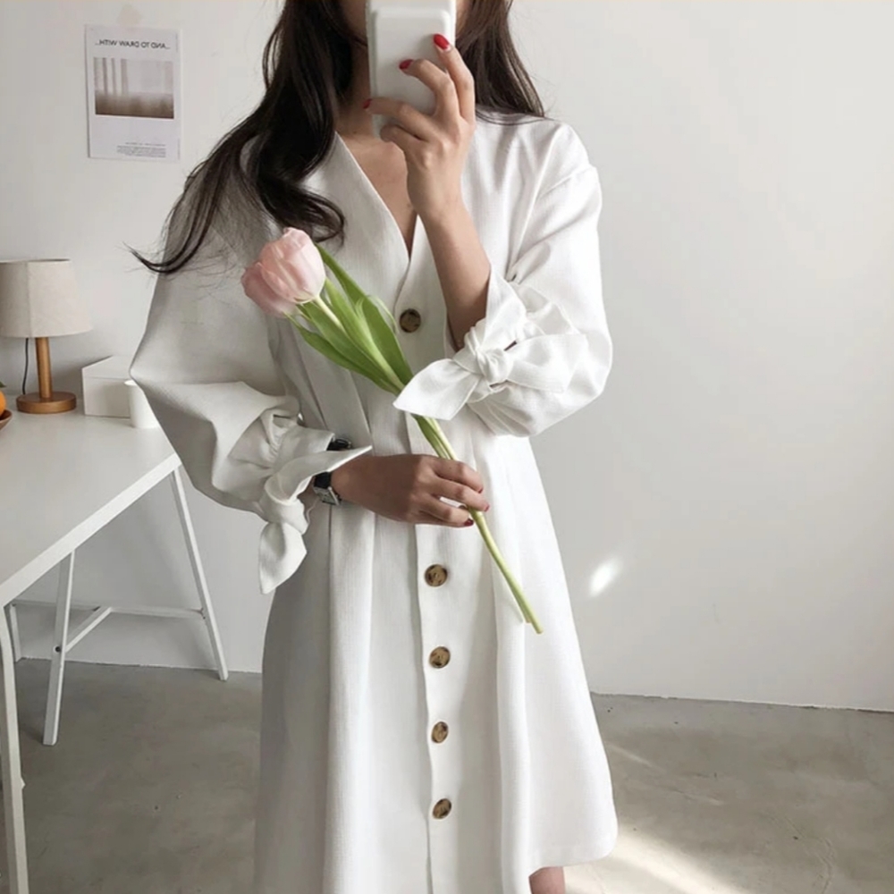 Korean Style Vintage Button Down Dress